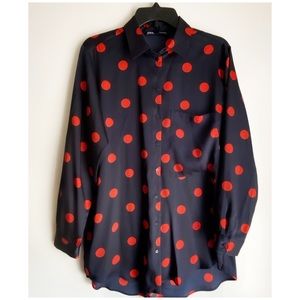 Zara Navy and Red Polka Dot Button down